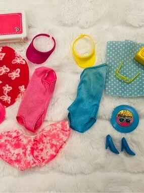 Vintage Barbie Summer Beach Clothing Outfit Set Shoes Accessories Bathing Suits